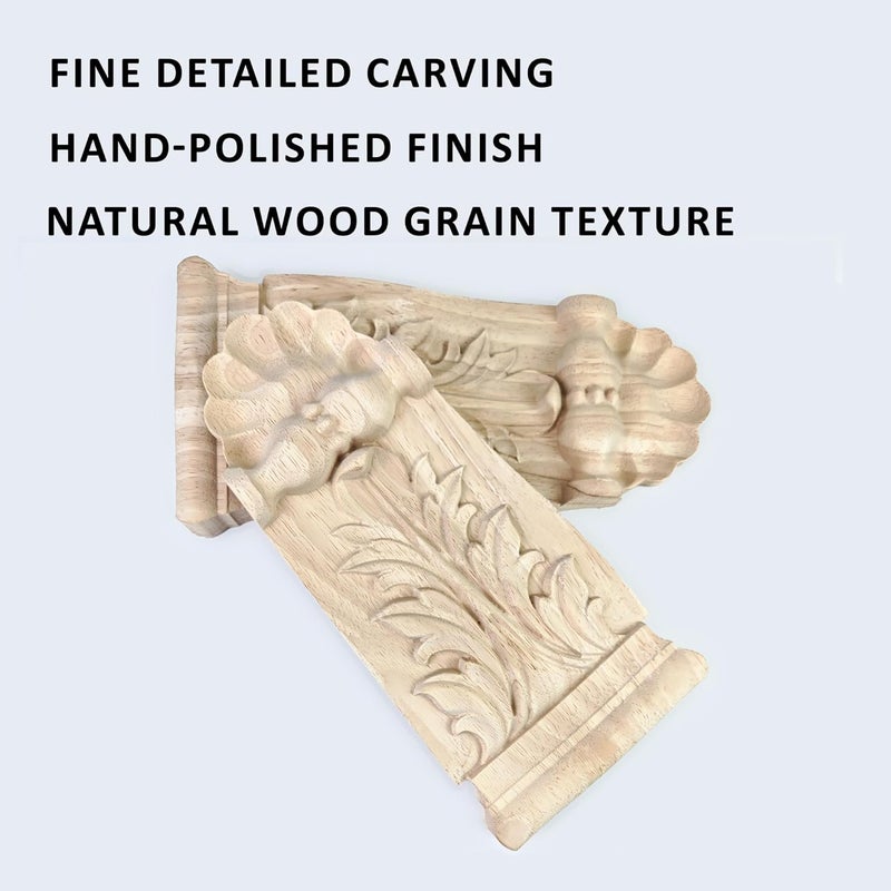 CRAPAPFERT 2PCS Unpainted Natural Solid Wood Carved Corner Onlay Applique 9.4x4.7 Inch Vintage Home Decor Decorative European Style Corners Corbels for Home Wall Furniture Decoration - Image 3